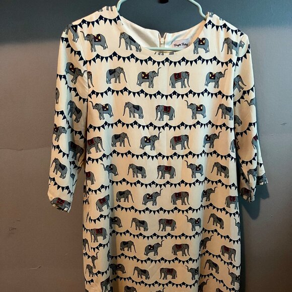 Brigitte Bailey Rare Elephant Pattern on Cream Dress M - Picture 1 of 3